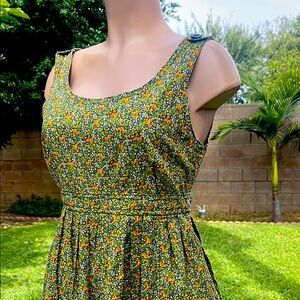 VINTAGE w pockets, Long , Floral Sleeveless  Women DRESS Dress
